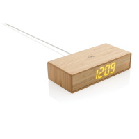 Wireless charging Bamboo alarm clock with 5W wireless charger