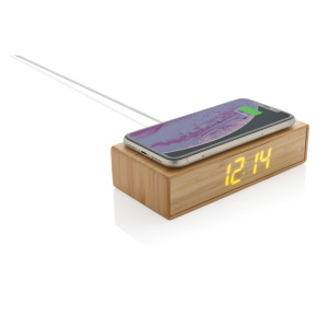 Wireless charging Bamboo alarm clock with 5W wireless charger