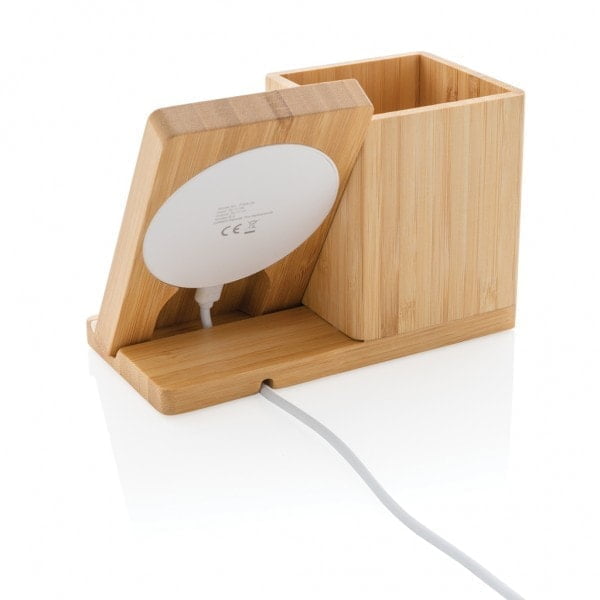 Desktop Calgary bamboo 5W wireless charger with pen holder