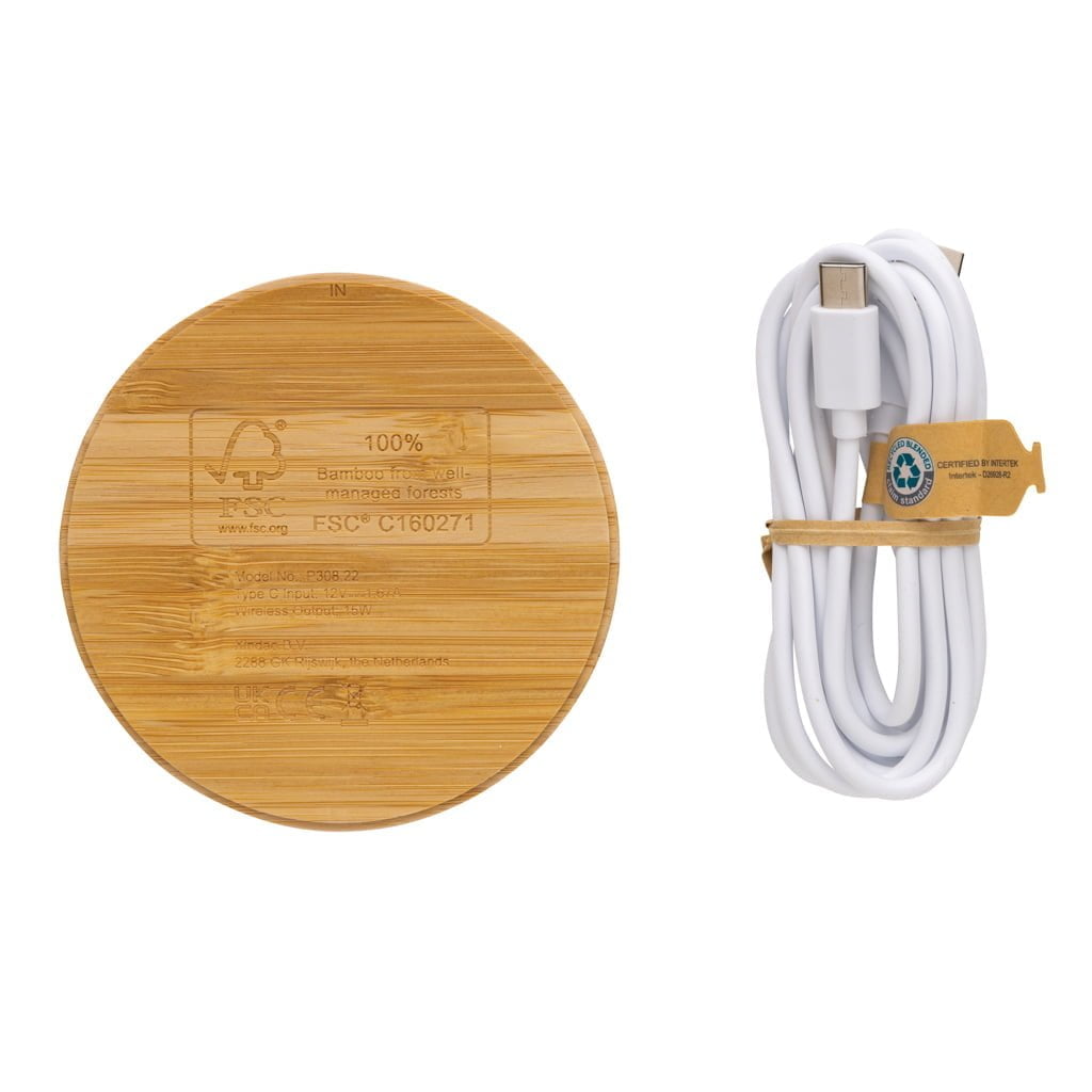 Wireless charging FSC® bamboo 15W wireless charger