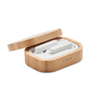 Audio TWS earbuds in bamboo case